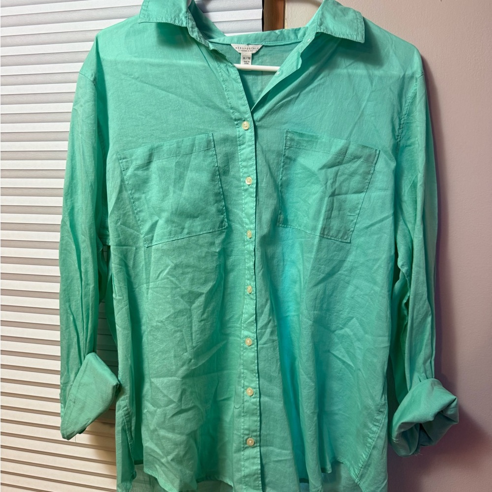 Aeropostale Light Green Button-Up Shirt